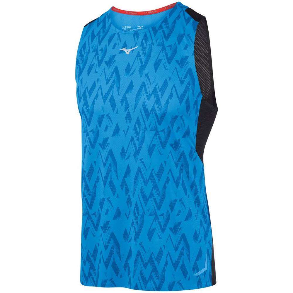 Panske Tank Top Mizuno Aero Bezecke Modre/Čierne Vypredaj AJHO94683
